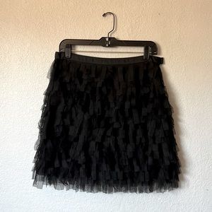 Ann Taylor LOFT-Tulle Fringe Mini Straight Skirt-Black-Size 4